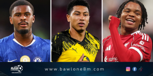 Chelsea's Jorrel Hato (left), Borussia Dortmund's Jobe Bellingham (centre) and Liverpool's Rio Ngumoha